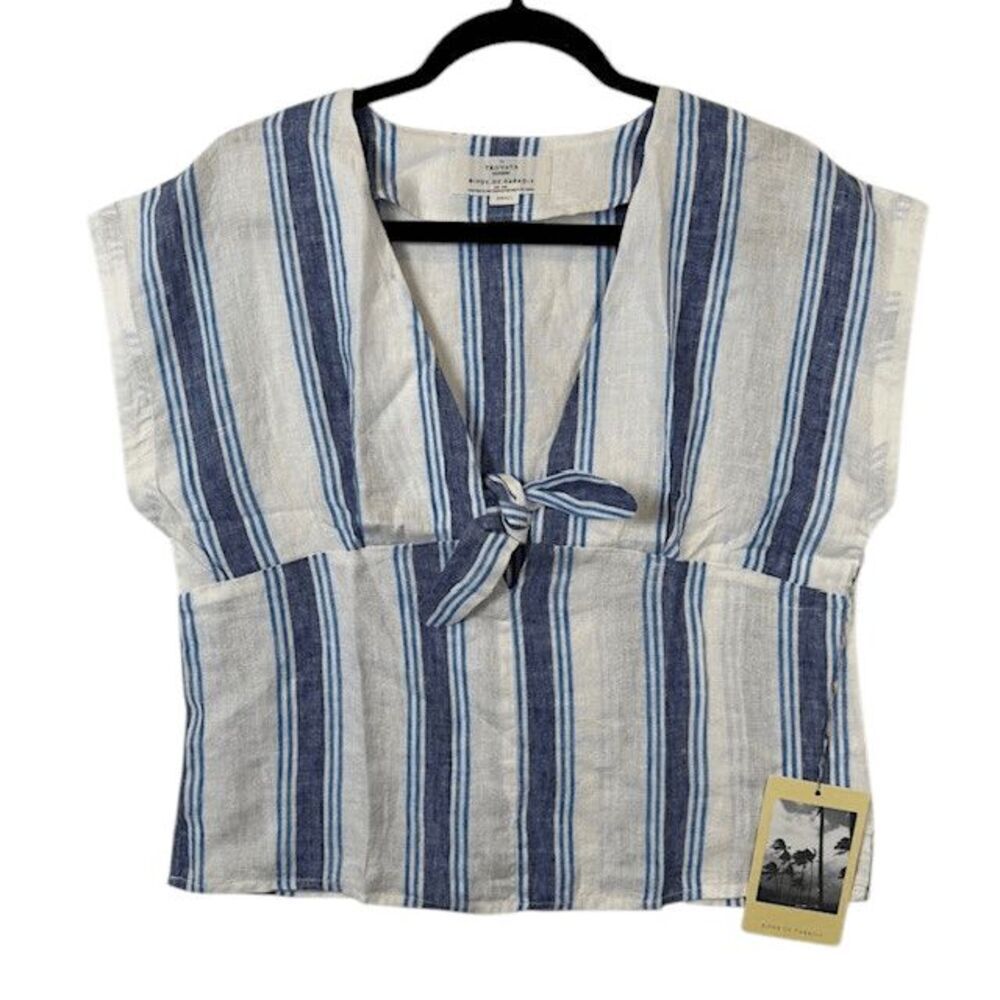 NEW! Birds of Paradis by‎ Trovata Jodie Linen Tie Front Shirt Stripe Size Small
